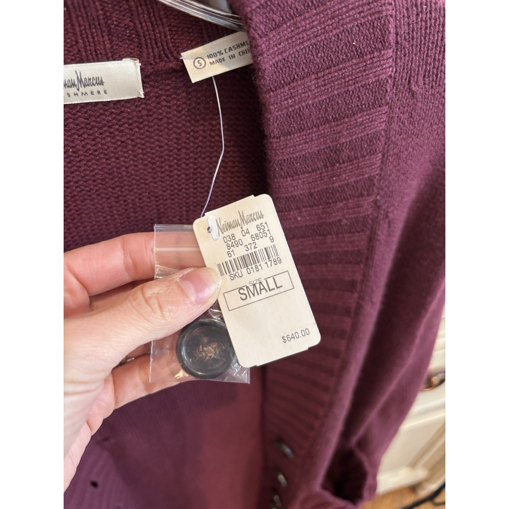 Neiman Marcus‎ Cashmere Full Length Purple Button Up Cardigan Duster Knit Small - Picture 4 of 10